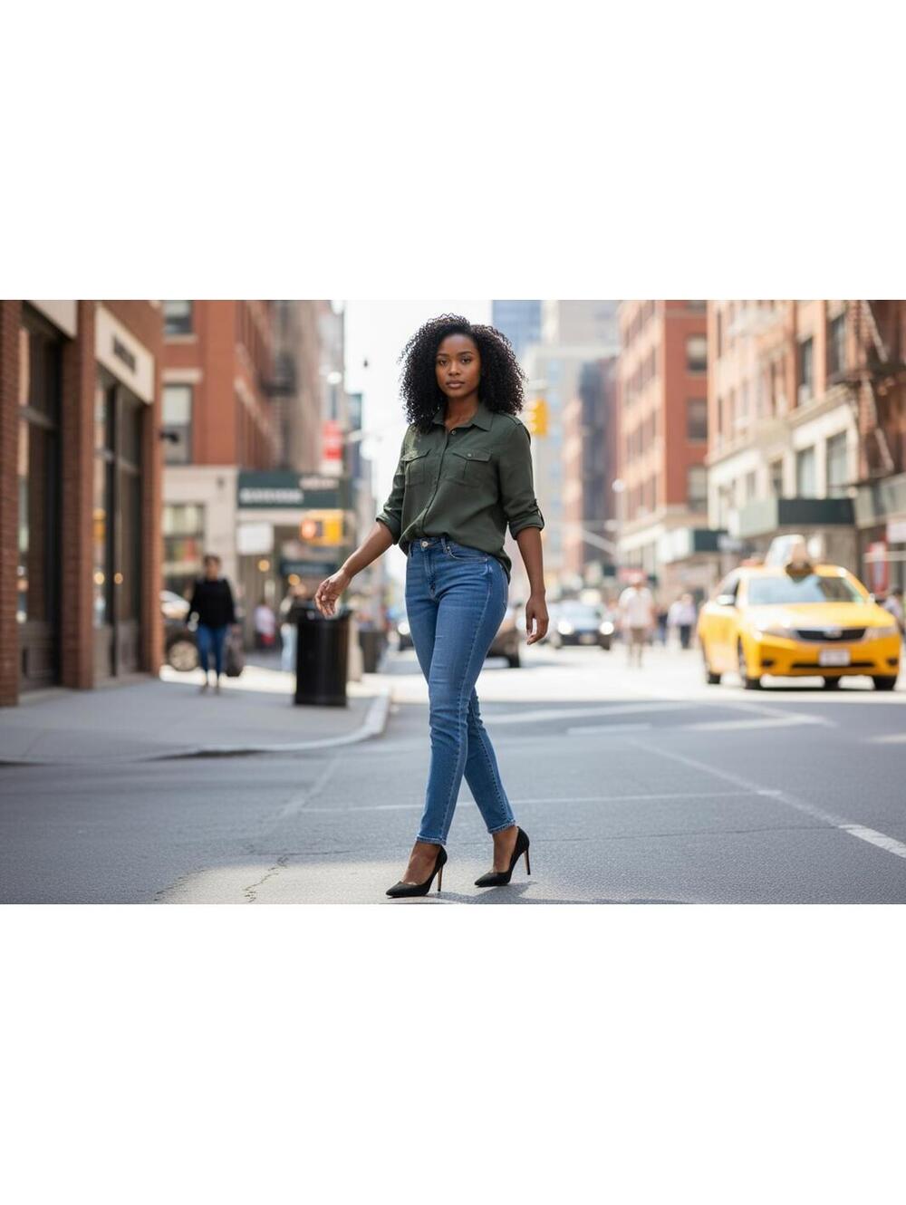 LE3NO Women's Olive Green Button-Up Shirt